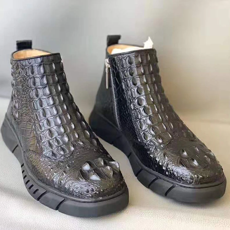 de piel de cocodrilo exótica para hombre y mujer, botas casuales de cuero de cocodrilo genuino, zapatos de invierno de elevación alta, Unisex| Botas básicas| - AliExpress