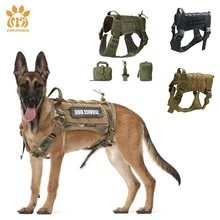 Arnés táctico para perro con sistema MOLLE, chaleco de entrenamiento militar transpirable para exteriores, cómodo y duradero, tela de nailon 1000D