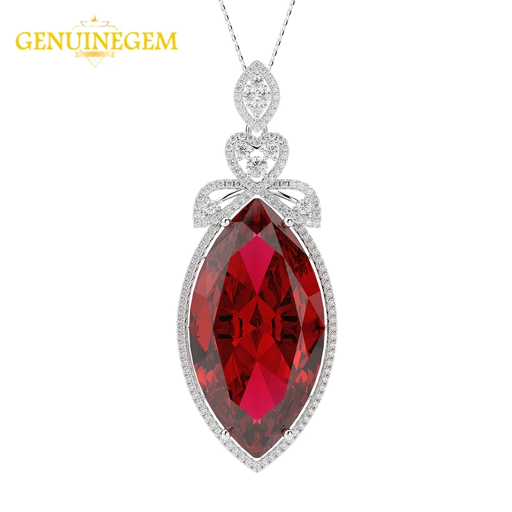 GENUINEGEM, Роскошные, 925 пробы, серебряные, большие, рубин, сапфир, драгоценный камень, кулон, ожерелье, s, модные ювелирные изделия Индии, ожерелье, подарок для женщин