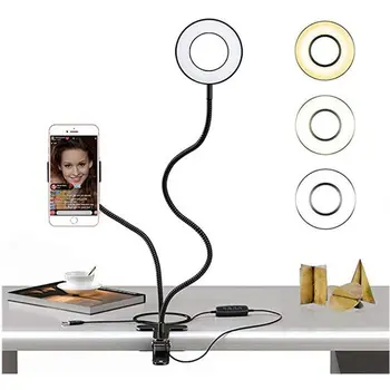 

2 In 1 360 Degree Rotating Selfie Mobile Holder Long Arms Desktop LED Fill Light for Live Streaming Video Makeup Camera Lamp