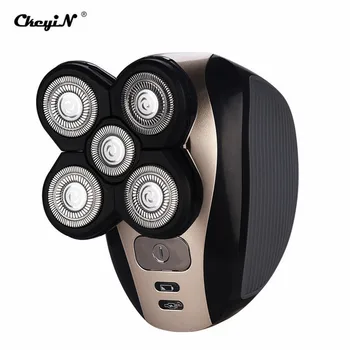 

CkeyiN 5 In 1 4D Men's Rechargeable Bald Head Shaver 5 Floating Heads Beard Nose Ear Hair Trimmer Razor Clipper Facial Brush