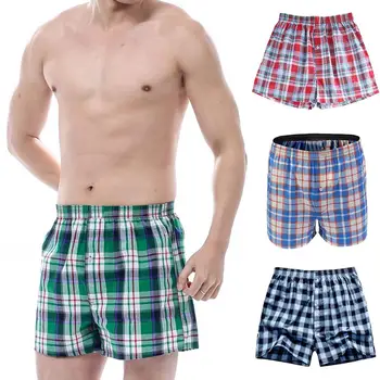 オンライン Summer Mens Board Shorts Plaid Print Elastic Waistband Loose Boxers Beach Home Short Pants