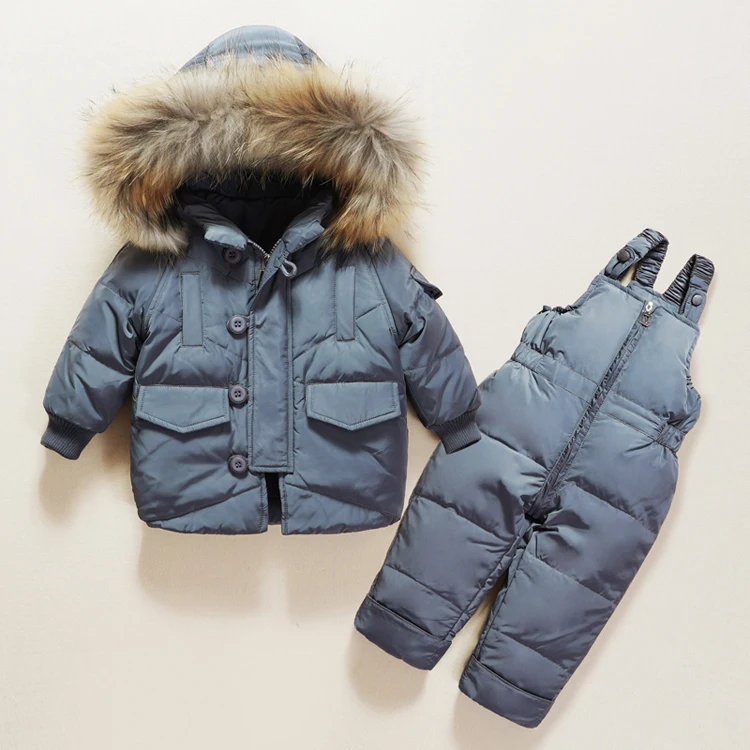 Комплект зимней одежды для детей; одежда для маленьких мальчиков и девочек; Детский Теплый пуховик; комбинезон; зимний комбинезон; парка; комбинезон с натуральным мехом; пальто - Цвет: gray3