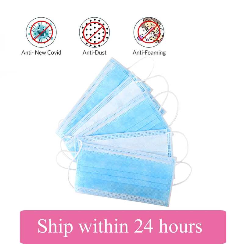 

50pcs/lot 3 layers Filter Mask Disposable Anti bacterial Mouth Mask Outdoor Prevent Allergies Dust proof Face Masks Mouth Masks