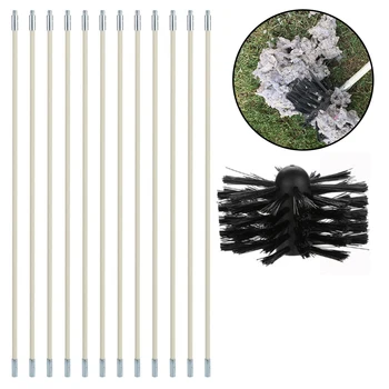 

12 Rods 1Brush Chimney Cleaner Brush Cleaning Rotary Sweep Fireplace Kit Rod Dia