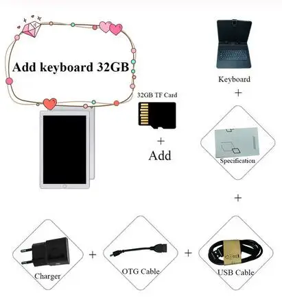 Add keyboard 32GB TF 10-дюймовый планшетный ПК с системой андроида и 7,0 планшетный ПК, объемом памяти 4 Гб/64 GB Bluetooth WiFi 4 ядра планшет 1280*800 ips 4G телефон, планшет на OC Android 10,1 Tab - Комплект: Add keyboard 32GB TF