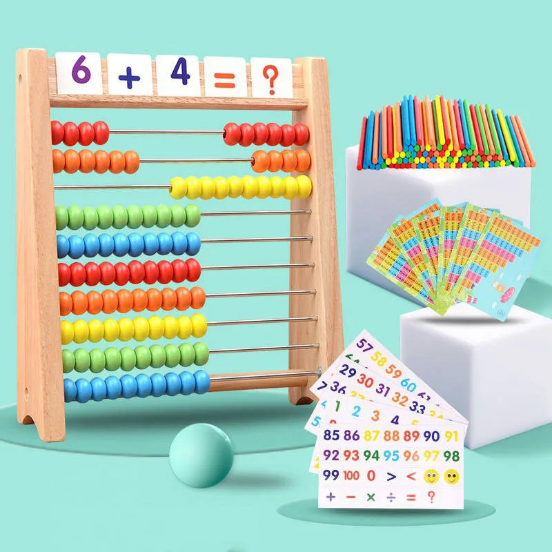 EgBert 100 Perline in Legno Abacus Conteggio Numero Prescolare Capretto Matematica Apprendimento Insegnamento Giocattoli 