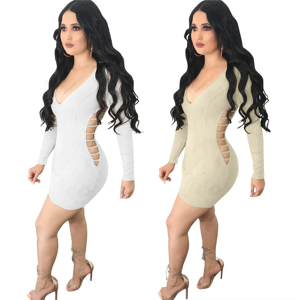 

LS6042 WOMEN'S Dress Foreign Trade Supply of Goods Amazon Wish DHgate Hot Selling-Slim Fit Artificial Leather Flocking Dress