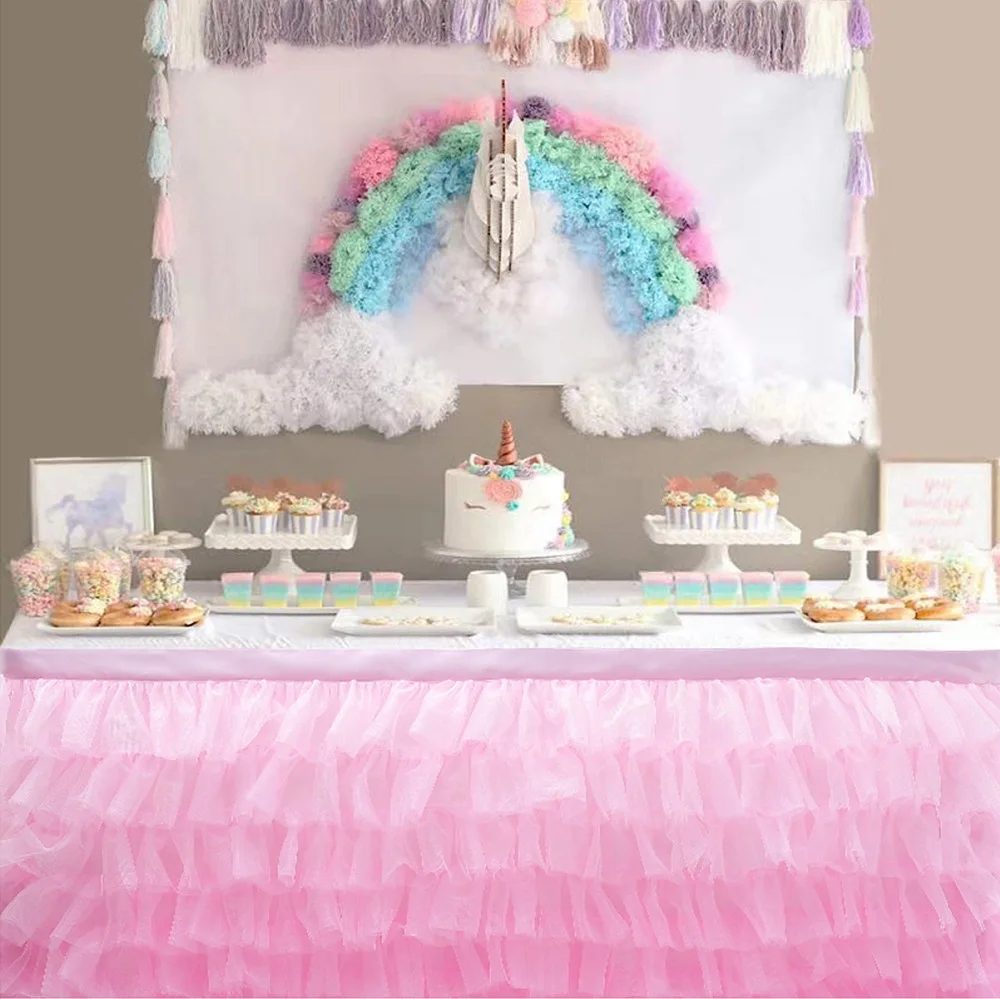 Wedding Party Tulle Tutu Table Skirt Cloth Wedding Decor Lace Tulle Baby Shower Birthday Banquet Party Wedding Table Skirting