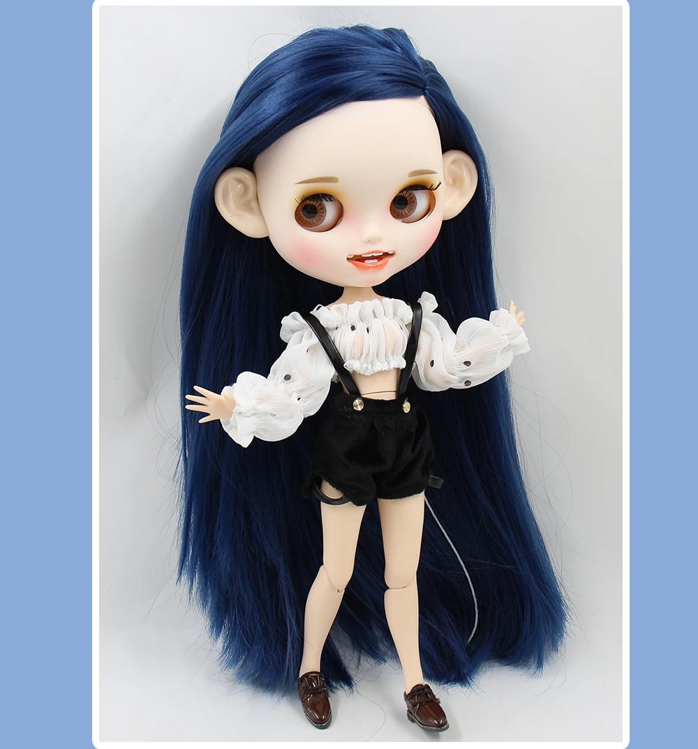 Selena – Premium Custom Neo Blythe Doll with Blue Hair, White Skin & Matte Smiling Face 3