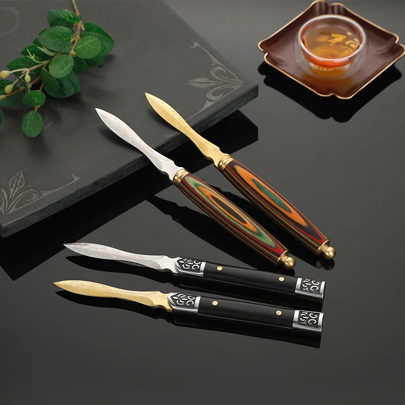 Tea Cutter Damascus Pattern Stainless Steel Tea Knife, Kung Fu Tea Accessories, Chinese New Year Gift