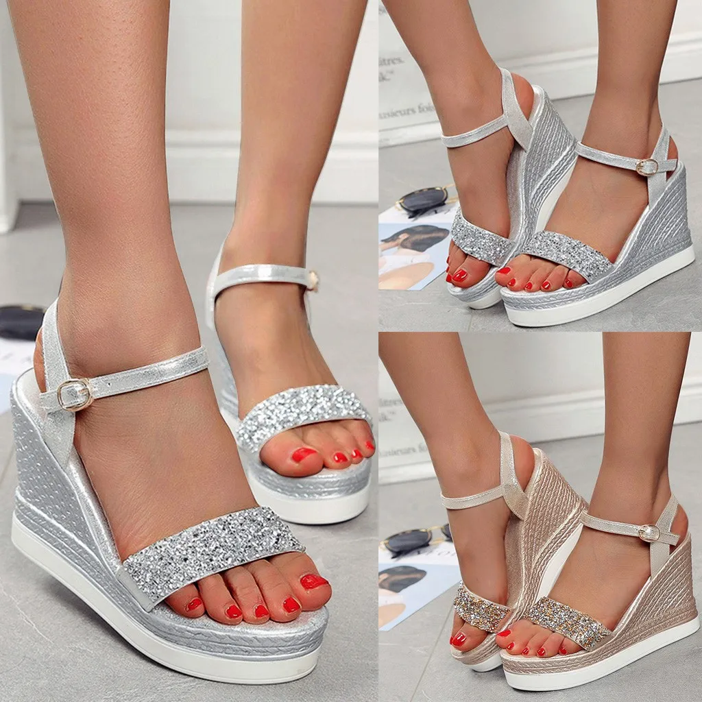 

Women's Open Toe Wedges Platforms Bring Buckles Sandals Sexy Elegant Summer Shoe fashion low slope with women's shoes low shoes