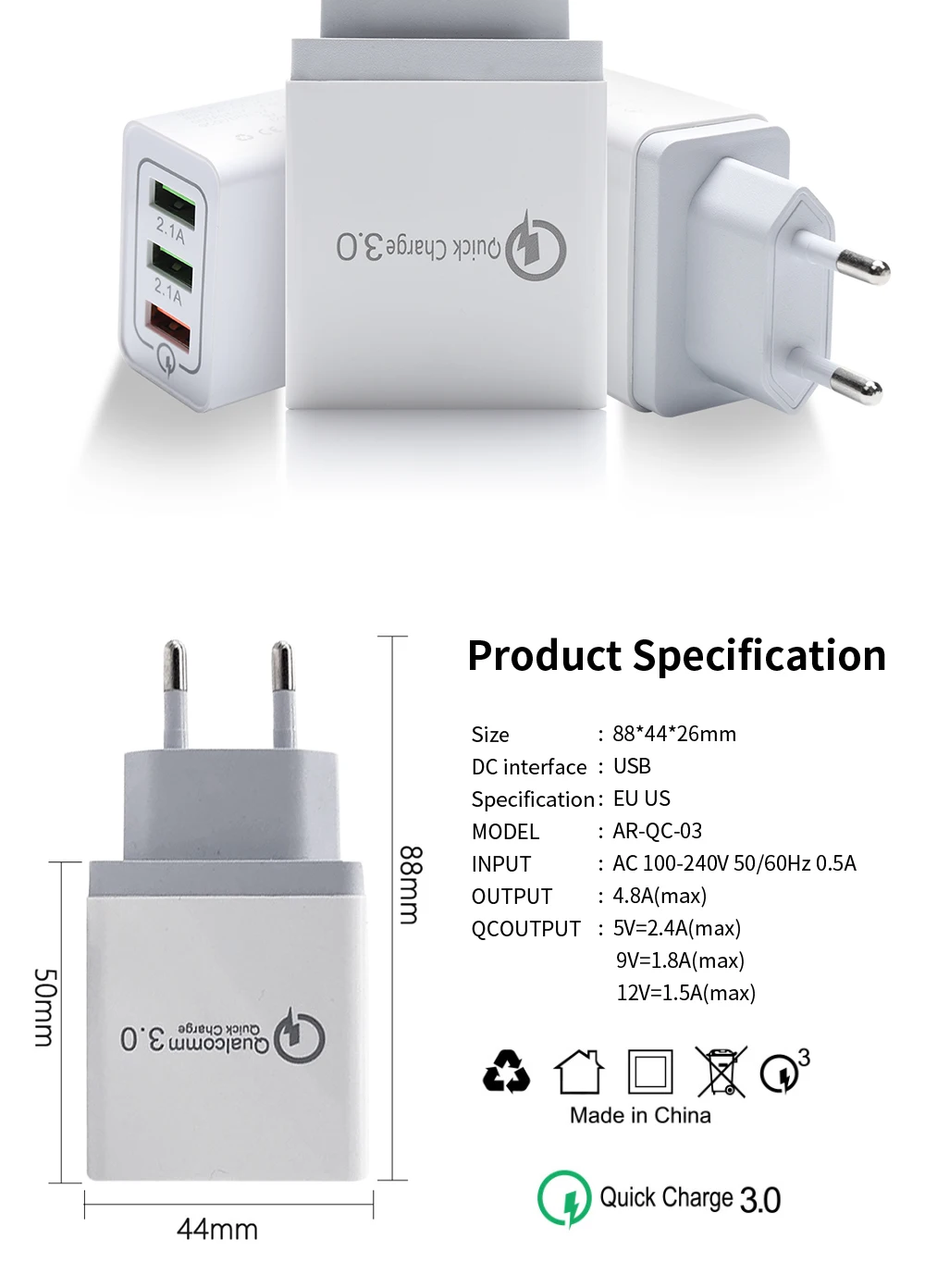 PCER 3A Quick Charge 3,0 USB зарядное устройство EU настенное зарядное устройство для мобильного телефона адаптер для iPhone X MAX 7 8 QC3.0 для samsung Xiaomi