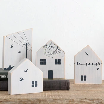 

Vintage Wooden House Ornaments Japan Style Wood Architecture Ornament Cute Table Miniature Craft Work Home Nursery Decor