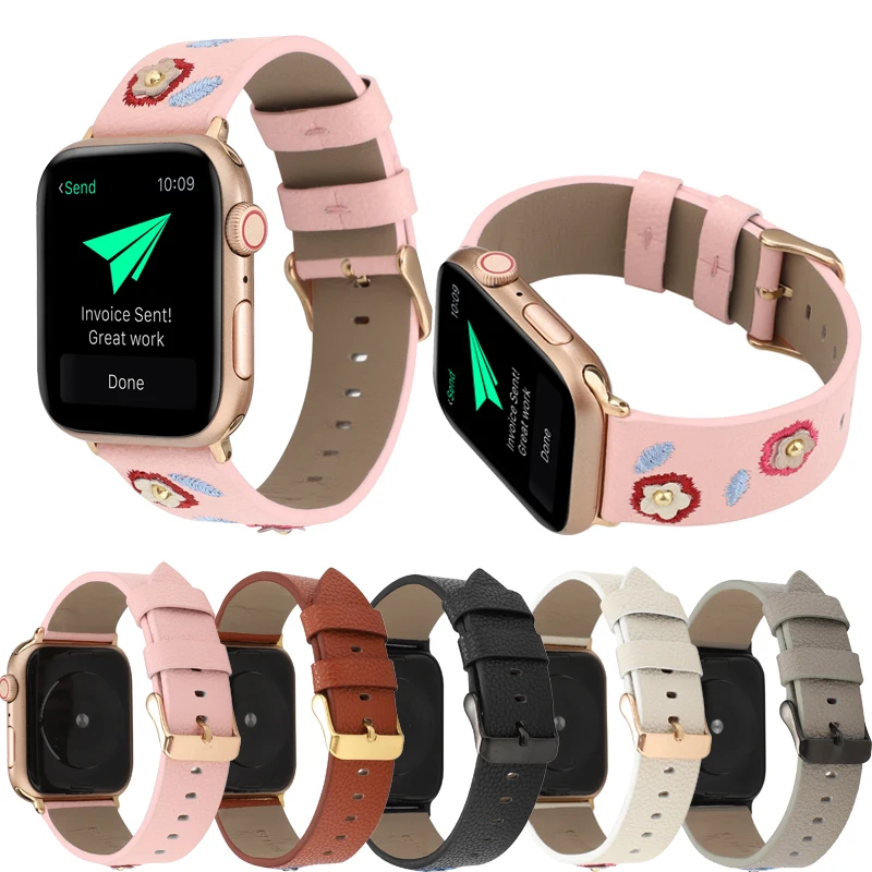 Ремешок кожаный для apple watch Series 3 2 1 42/38 мм браслет с вышивкой iwatch band correa 5 4 44/40 |