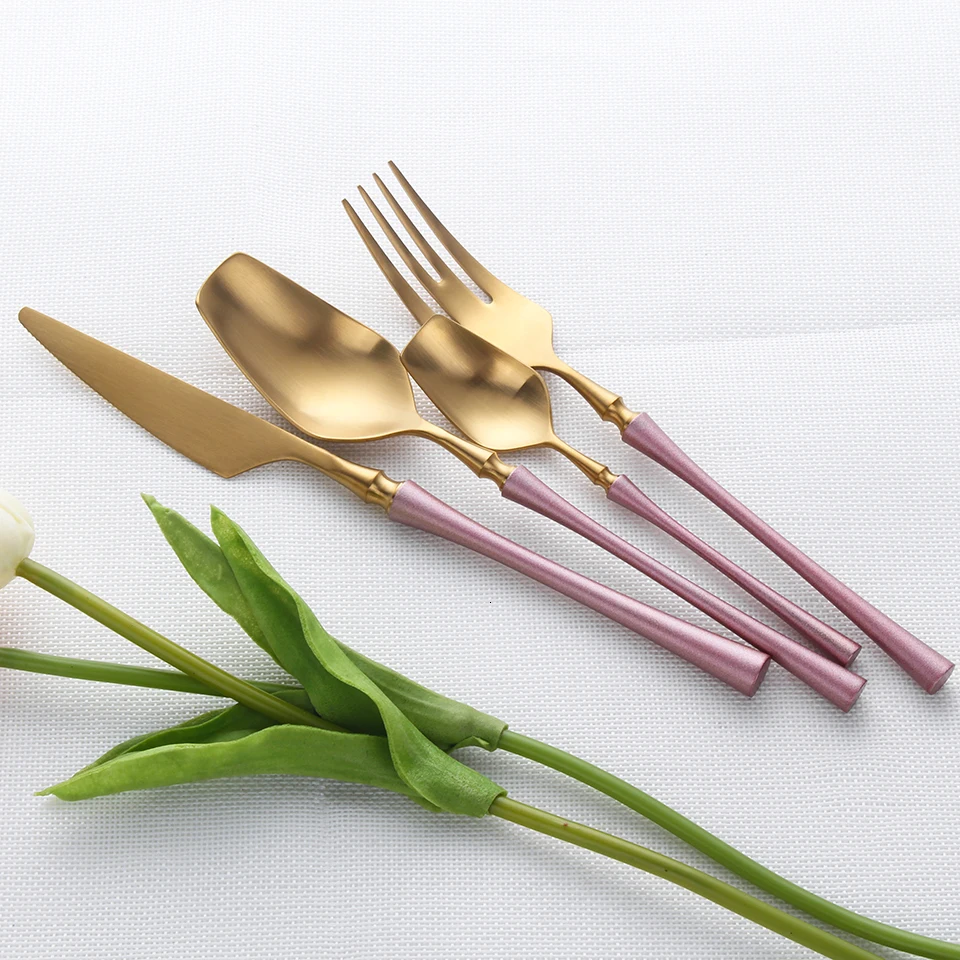 Pink Gold Cutlery Set Housewife 304 Stainless Steel Fork Dining Tea Spoon Table Knife Set Cutlery Set Knives Forks and Spoons