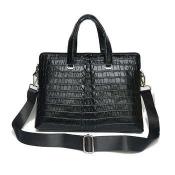 

Classic design men's business briefcase first layer cowhide leather crocodile pattern Totes handbag male shoulder Messenger bag