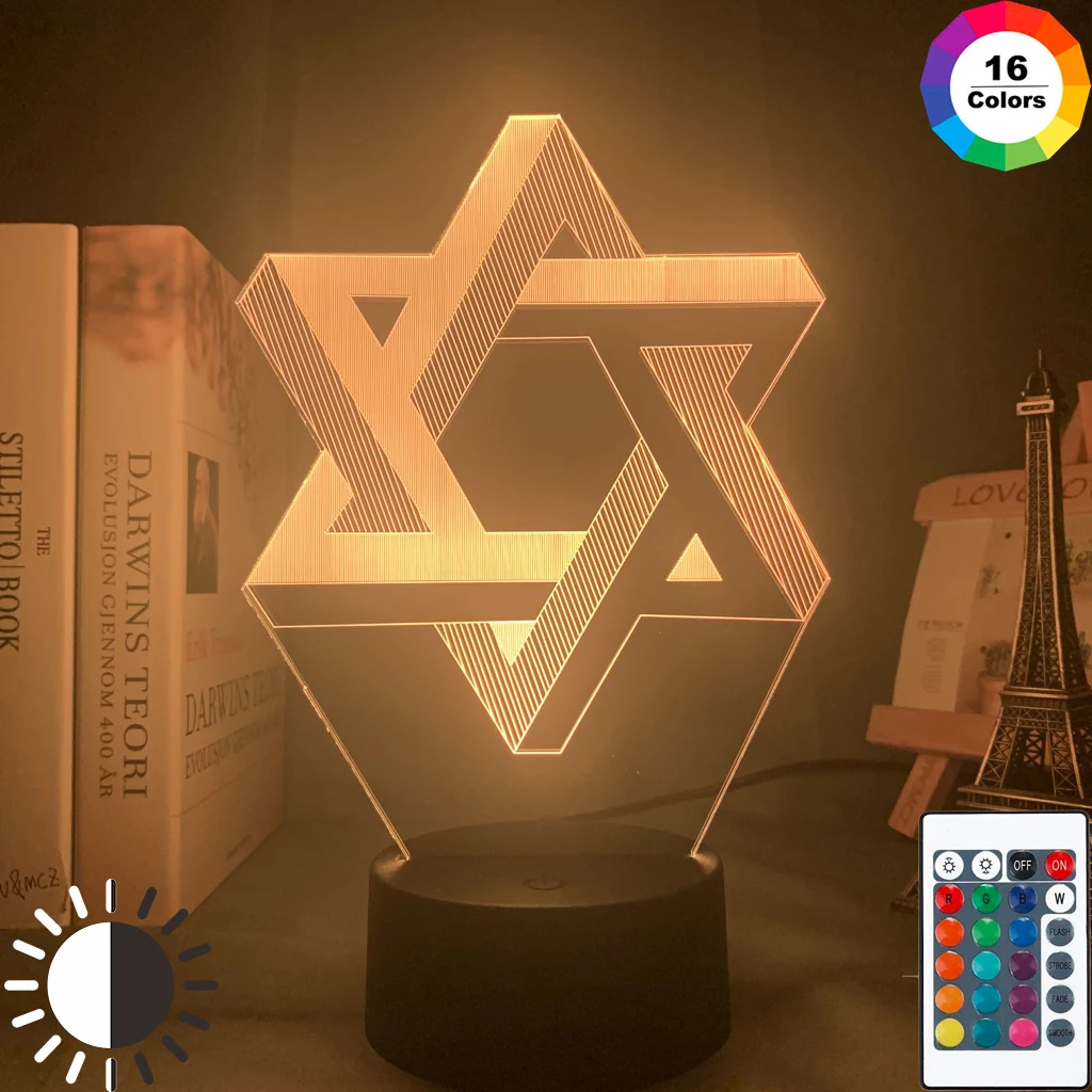 

3d Optical Acrylic Night Light Lamp Mogen David for Home Decoration Color Changing Nightlight Gift Shield of David Table Lamp