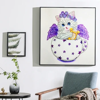 

Diamond painting animal angel cat shaped diamond children's simple handmade DIY production cross stitch 2020 new home decoration