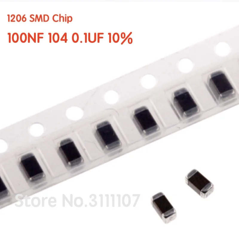 100PCS/LOT 100NF 104 0.1UF 1206  Error 10% 50V  SMD Thick Film Chip Multilayer Ceramic Capacitor