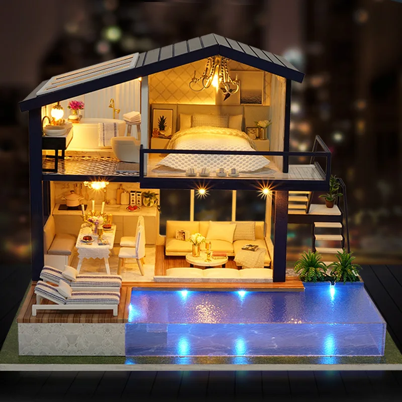 

DIY House with Furniture Children Adult Miniature Wooden Doll House Model Building Kits Dollhouse Toy