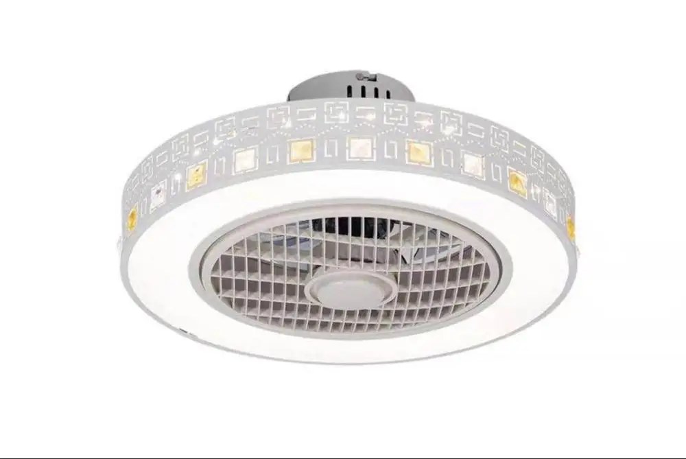 C Modern minimalist white painted iron ceiling fan light crystal decorative acrylic LED lighting dimmable bedroom fan lamp AC220 - Цвет лезвия: C