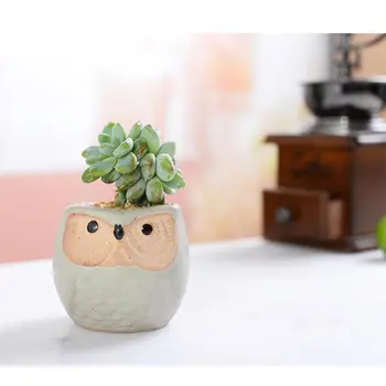 

6pcs Ceramic Owl Flower Pots Planters Flowing Glaze Base Serial Set Ceramic Planter Desk Flower Pot Cute Design Succulent Pot