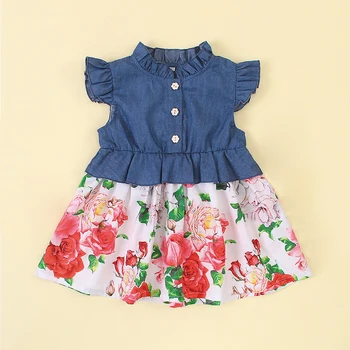 

Flofallzique Baby Girls dress Round Neck Petal Sleeve Cute Fashion With Flower Buttons Fresh Party Wedding Kids Clothes