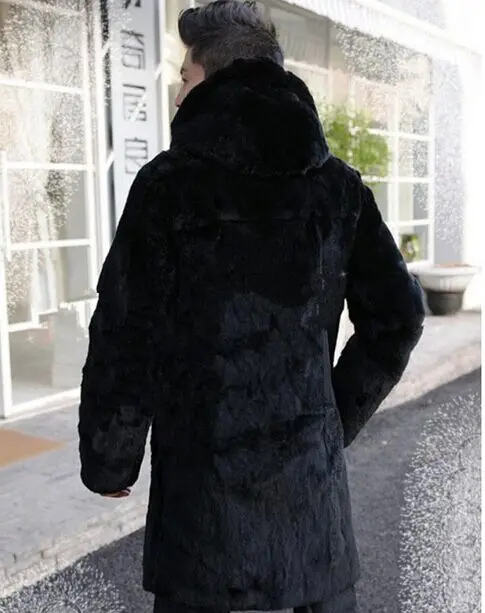 Зимняя мужская шуба Chaqueta Jaqueta Couro Masculino с капюшоном, черная шуба из норкового меха средней длины, большие размеры, пальто из искусственного меха S60