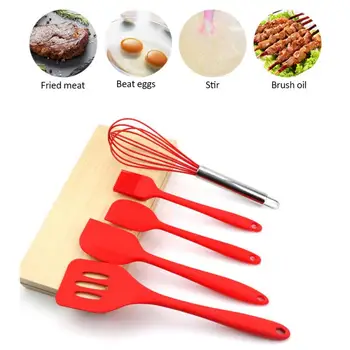 

5Pcs/Set Silicone Cooking Tool Sets Egg Beater Spoon Spatula Brush Cookware Kitchen Cooking Utensils Sets With Solid Coating