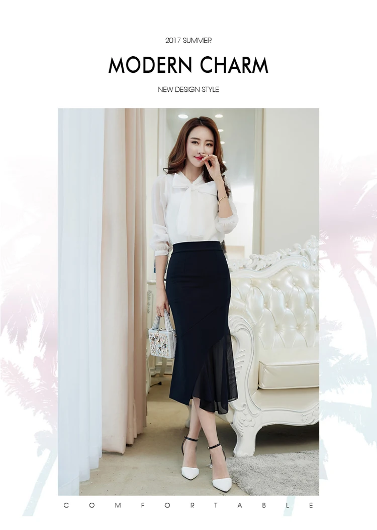 Office 3XL 4XL 5XL patchwork chiffon Women's skirts Pack hip medium long ladies skirt plus size high waist female skirts DW117
