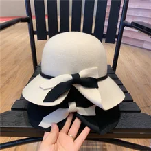 01910-yuchun776444963 зима французский Элегантный Бант шерсть леди ведро кепки женские шляпы для рыбалки