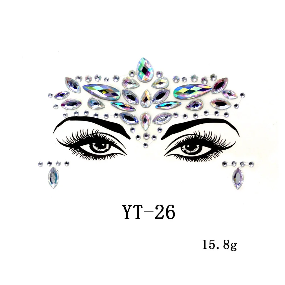 YT26 Новые временные Стразы Для женщин Лицо Глаза Драгоценности GlitterTattoo Стикеры для ночного клуба производительность вечерние танцевальные музыкального фестиваля орнамент - Цвет: YT26