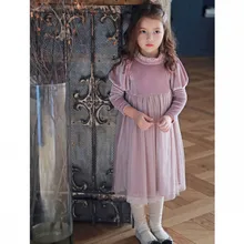 Бархатное платье принцессы в Корейском стиле для девочек, весенние модные детские платья для девочек 3-8 лет