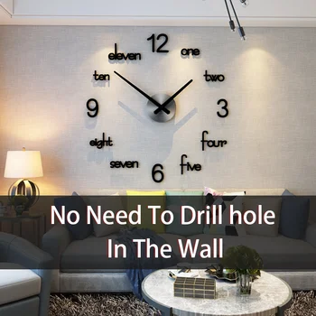 

Decorative Wall Clock Silent Black Acrylic Hanging Wall Watch diy Stickers Modern Design Clocks for Living Room Free Shipment