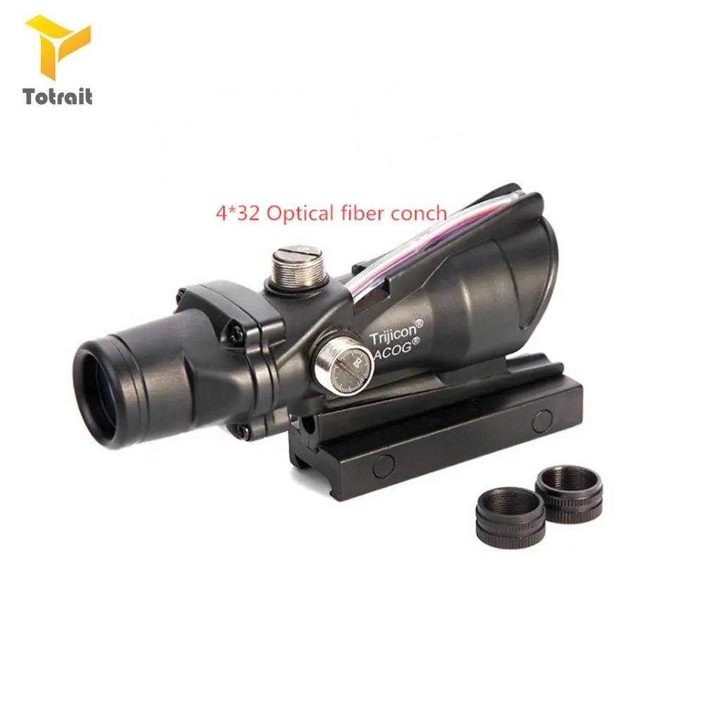 

TOtrait Tactical Hunting Red Dot Riflescope ACOG 4X32 Optical fiber conch Red Green Illuminated Optical Sight Fit For Hunting
