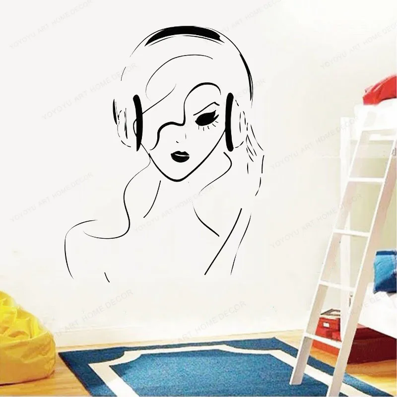 

Girl Headphones Vinyl Wall Decal Musical wall sticker girls room wall decor home decoration JH409