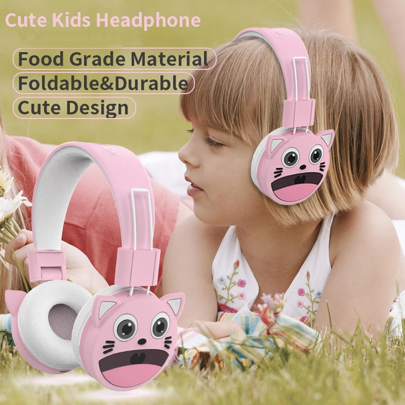 Cute Cat Noise Cancelling Kids headphones Mobile Phone Music Foldable 3 5mm Wired Earphones Soft Cartoon Headset Children Gifts