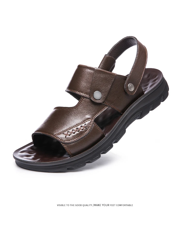 Leather Beach Shoes Men's Sandals Summer New Thick Bottom Non-slip Dad Middle-aged Dual-use Wear Sandals And Slippers