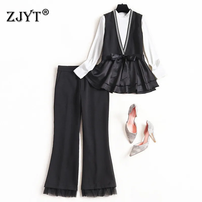 

High Quality Fashion Spring Office Lady Outfits 2020 New Women's Knitted Top+Beading Vest+Pants 3Piece Clothing Sets