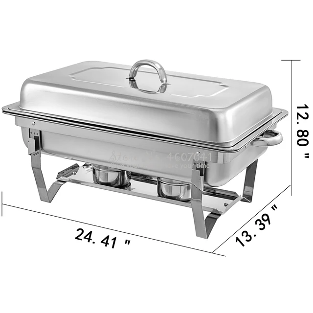 9L Chafing Edény Rozsdamentes Acél Chafer Teljes Méretű Téglalap Alakú, Svédasztalos Készlethez Összecsukható Kerettel - Image 2