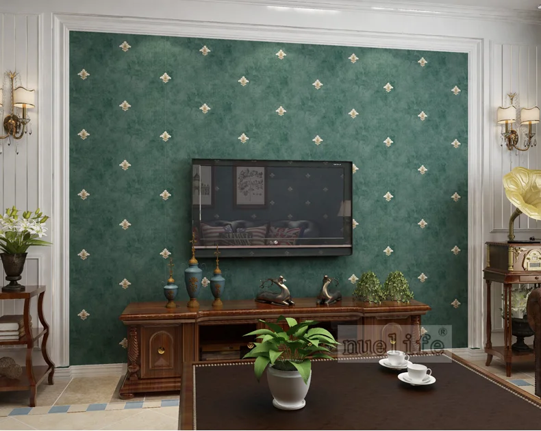 Винтажный пестрый американский стиль нетканые обои 3D greenembossed Простой Европейский спальня гостиная ТВ фон обои
