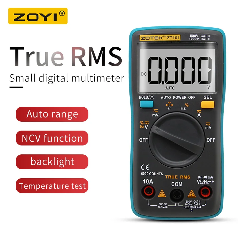 ZOYI ZT101 ZT102 Цифровой автоматический диапазон Портативный мультиметр 6000 отсчетов