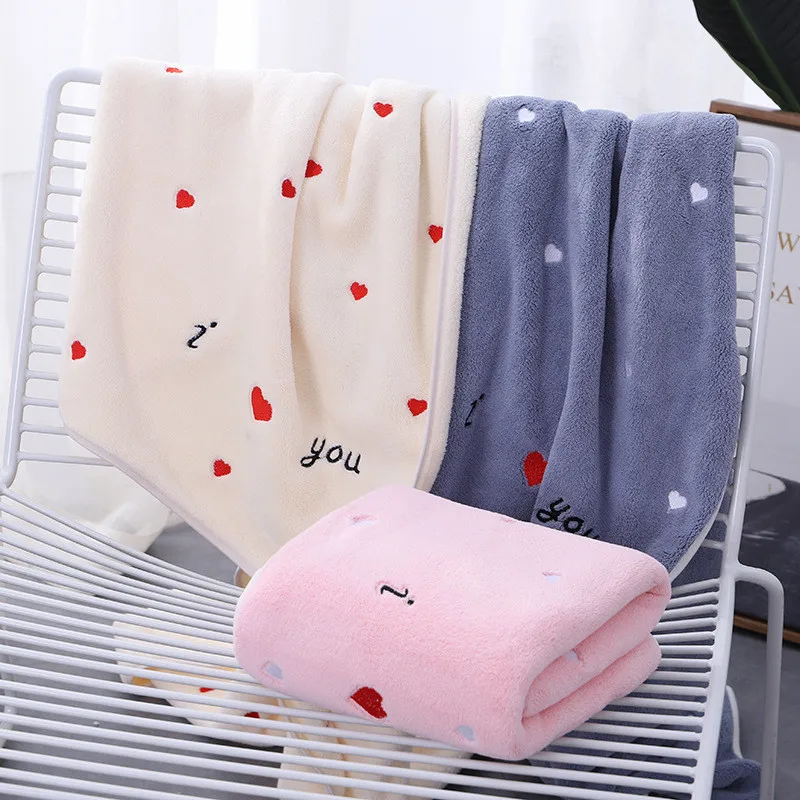 70*140cm Love Heart Embroidery Microfiber Bath Beach Towel For Home Bathroom Grey Body Towels Women Men Beige Pink Gift | Дом и сад