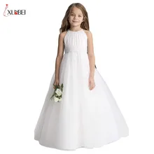 Vestido de princesa infantil feminino para casamento, vestido de primeira comunhão chiffon sem mangas para meninas