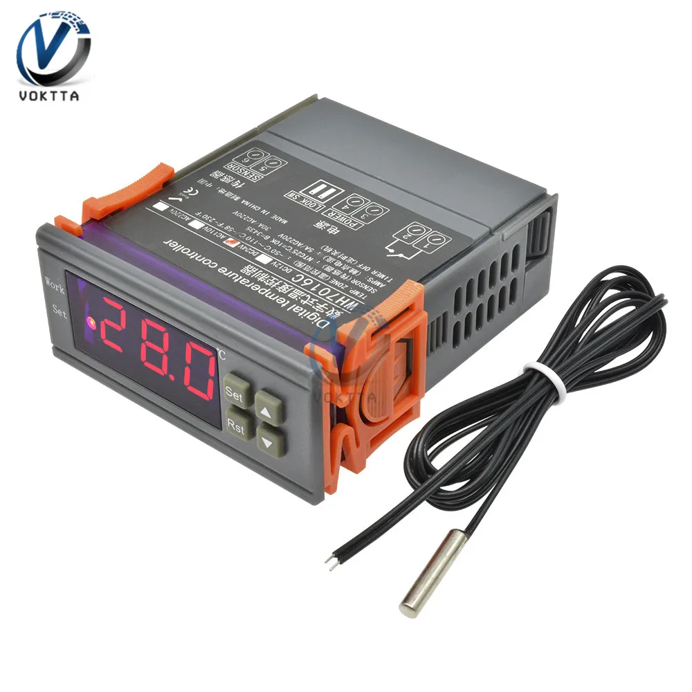 WH7016C DC 12V 24V AC 90V 250V 10A регулятор температуры ЖК цифровой термостат термометр