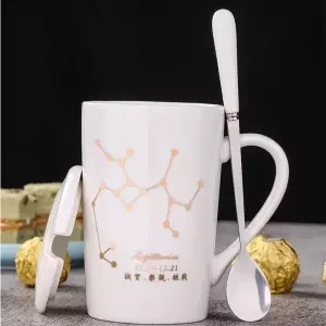 Чашка керамическая чашка кружка с крышкой с ложкой Мужская и женская пара креативная чашка Бытовая чайная чашка молочная чашка кофейная чашка Tazas стакан - Цвет: Sagittarius