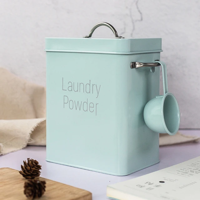 Mint Green Laundry Powder Container with Scoop - Farmhouse Powder Storage  Metal Organizer