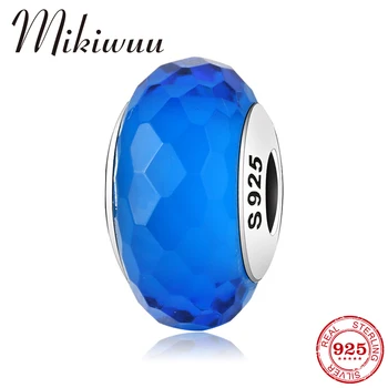 

100% Authentic 925 Sterling Silver Blue European Murano Glass beads Accessories Fit Original Pandora Charms Bracelet DIY Jewelry