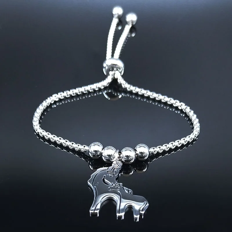 Модные браслеты из нержавеющей стали для мамы, женские браслеты из бусина серебряного цвета, браслет с подвеской, ювелирный браслет, женский браслет B18242 - Окраска металла: horse